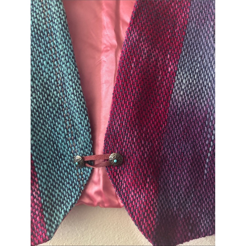 Women's SZ Large/XL Handwoven Multicolor Textured Vest w/Pink Lining Boho Ombre - Picture 8 of 12